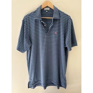 Peter Millar Summer Comfort Polo Shirt Blue Stripe Men's L 23.5x31.5 READ